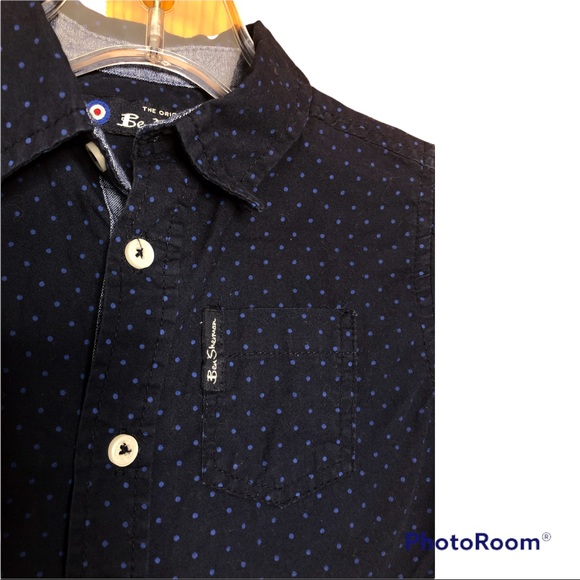 Button down shirt navy w/ light blue polka dots size 24M Ben Sherman - Picture 1 of 6